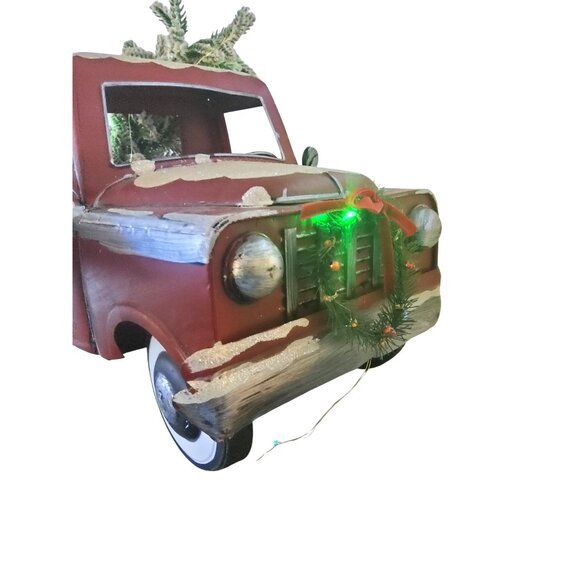 Vintage Farm Fresh Christmas Trees Red Metal Truck With Light-Up Decor & Faux Sn - Picture 2 of 9